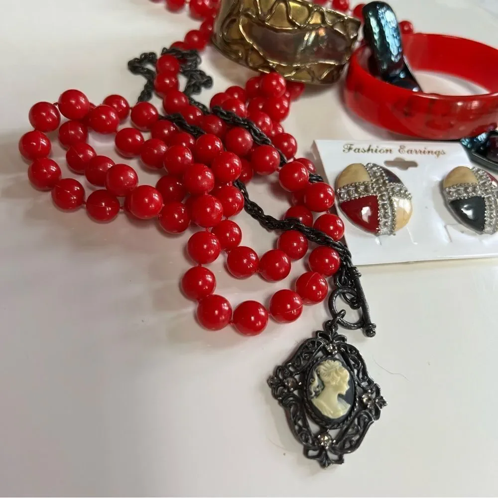 Six Piece Vintage Mixed Era Necklace, Earrings and Bracelet Costume Jewelry Lot